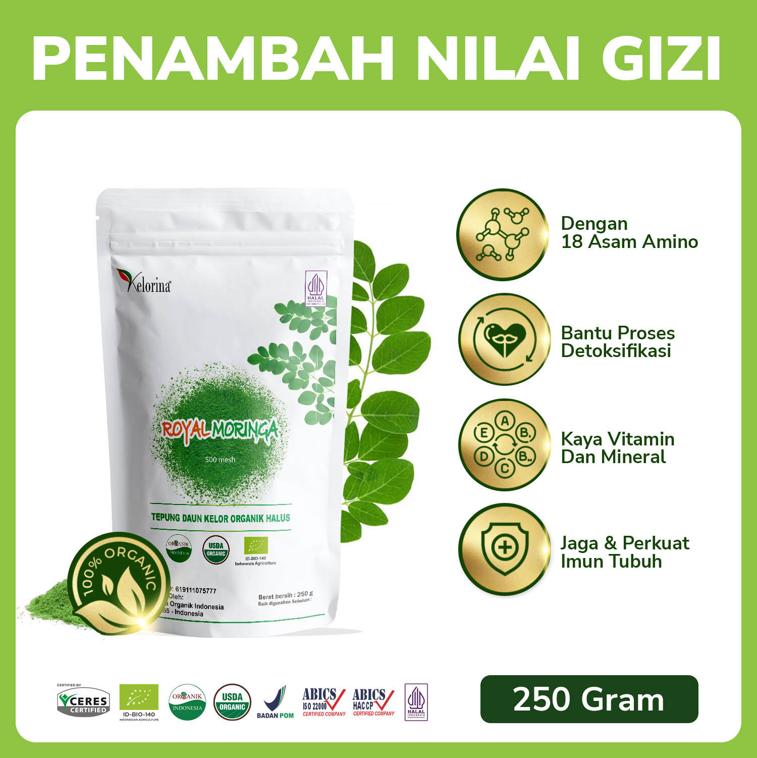 Moringa Leaf Powder Organic - Kelorina | Inaexport